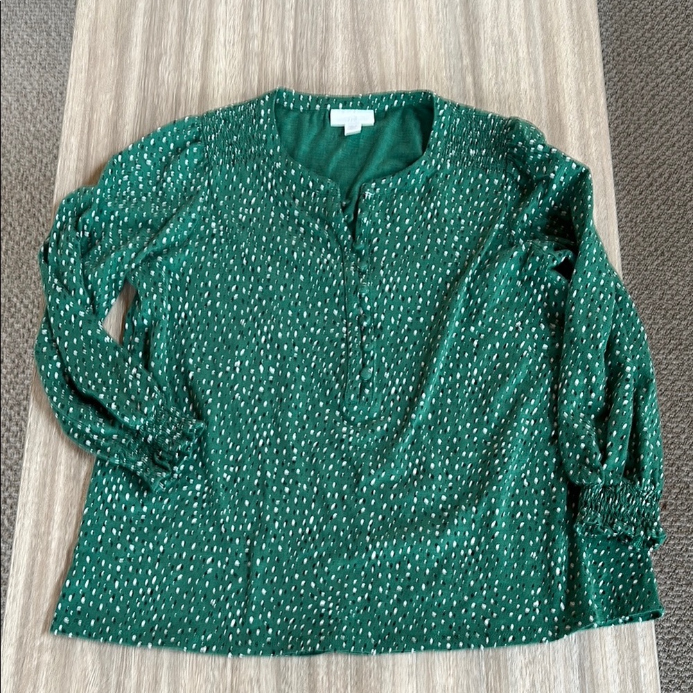 J Jill Green Printed Dot Women's Top